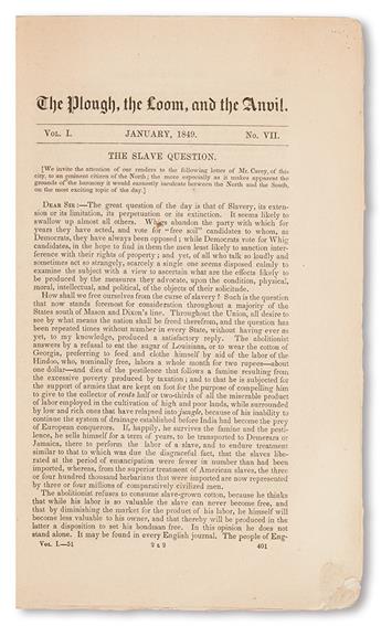 (SLAVERY AND ABOLITION.) CAREY, HENRY C. The Slave Question [hidden between the wrappers for “Sheep Husbandry, in the South... a Comple